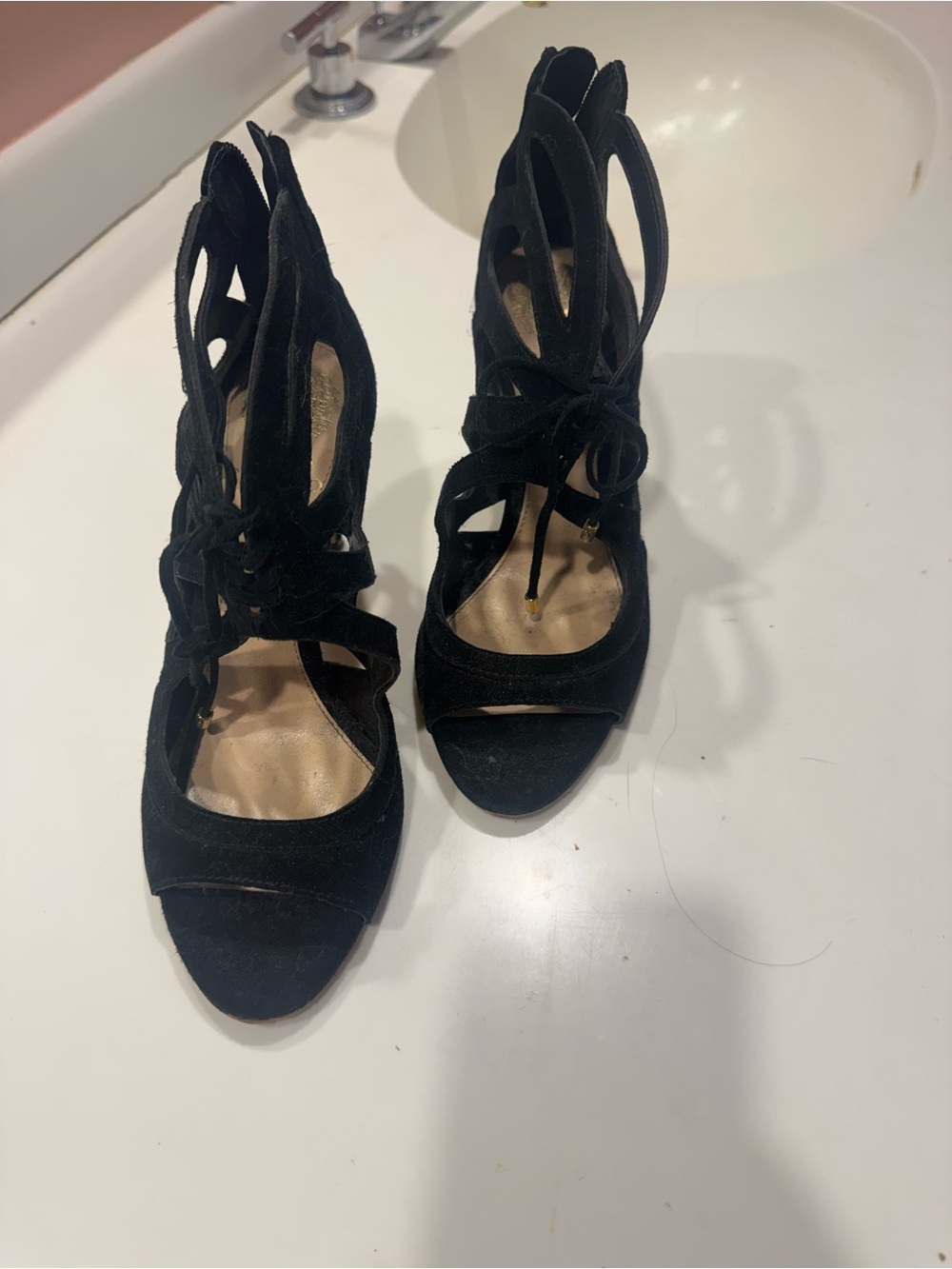 Vince Camuto Black Suede Lace-Up Cutout Heels